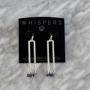 Whispers hammered silver tone rectangle gray crystal bead accent earrings. NWT